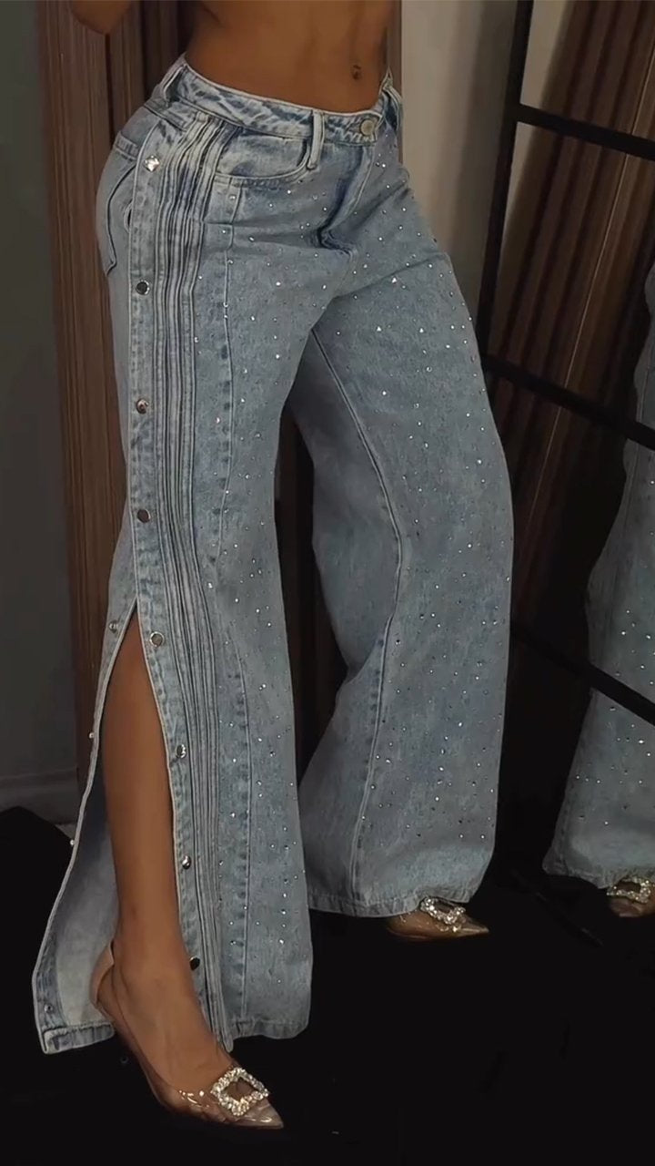 📦Hot Sale💖Women's Button-down Rhinestone Fashion Jeans