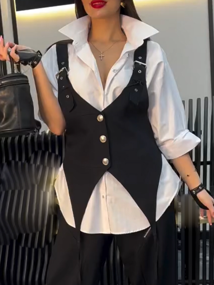 Women Collar Top Two-piece Set+ Pants Casual Set