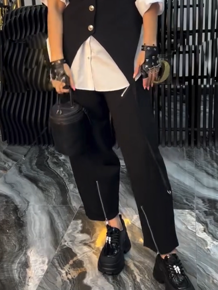 Women Collar Top Two-piece Set+ Pants Casual Set