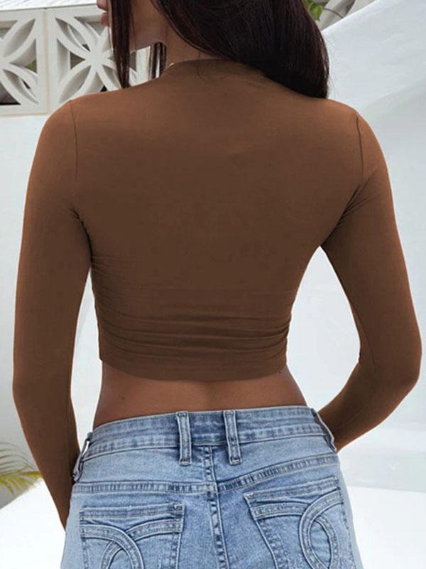 Women's Round Neck Long Sleeve Short Blouse