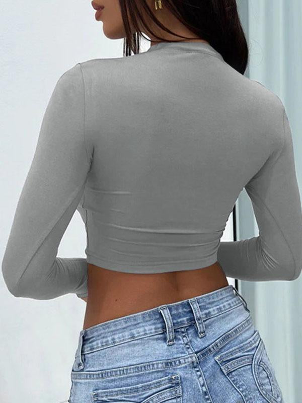 Women's Round Neck Long Sleeve Short Blouse