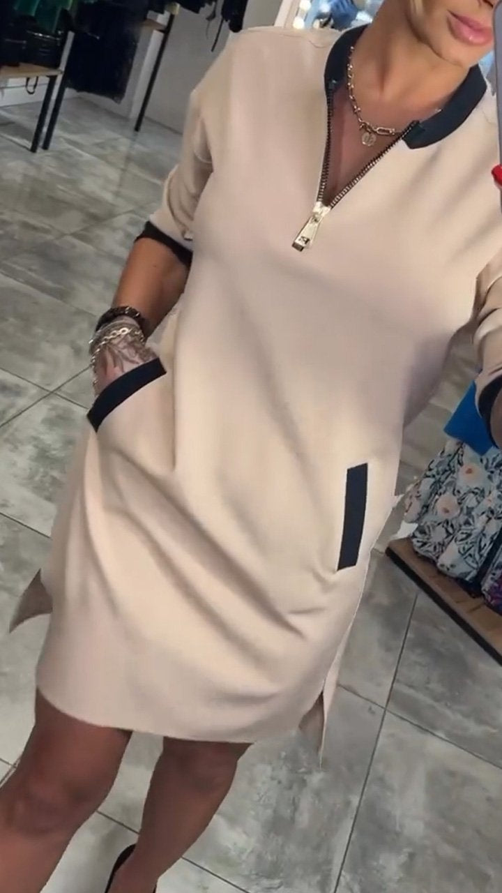 Women's Temperament Solid Color Mid-sleeve Dress