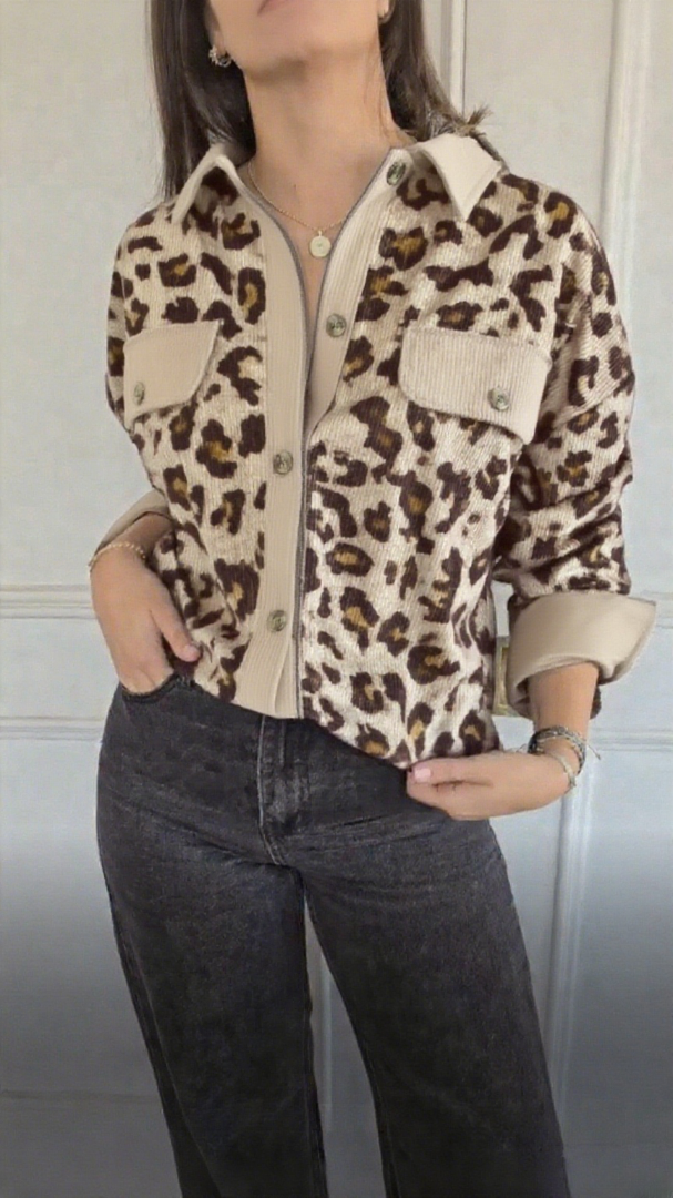 loose leopard-print corduroy jacket