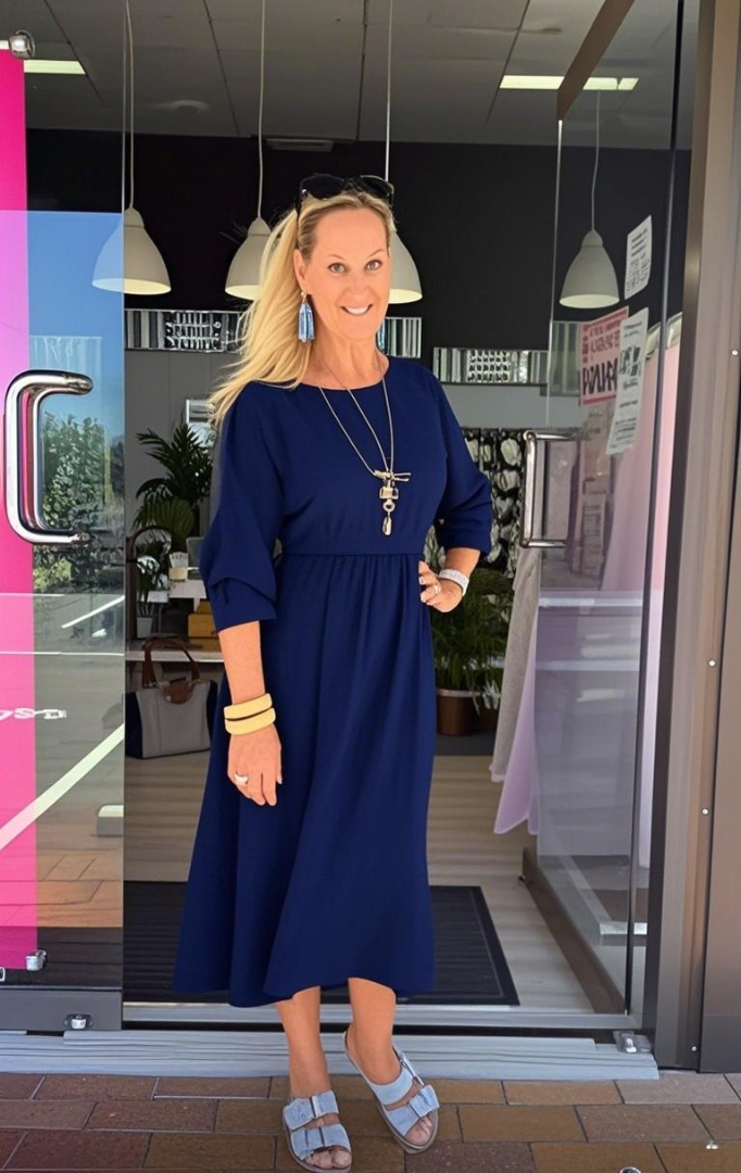 Cotton And Linen Round Neck Slit Skirt