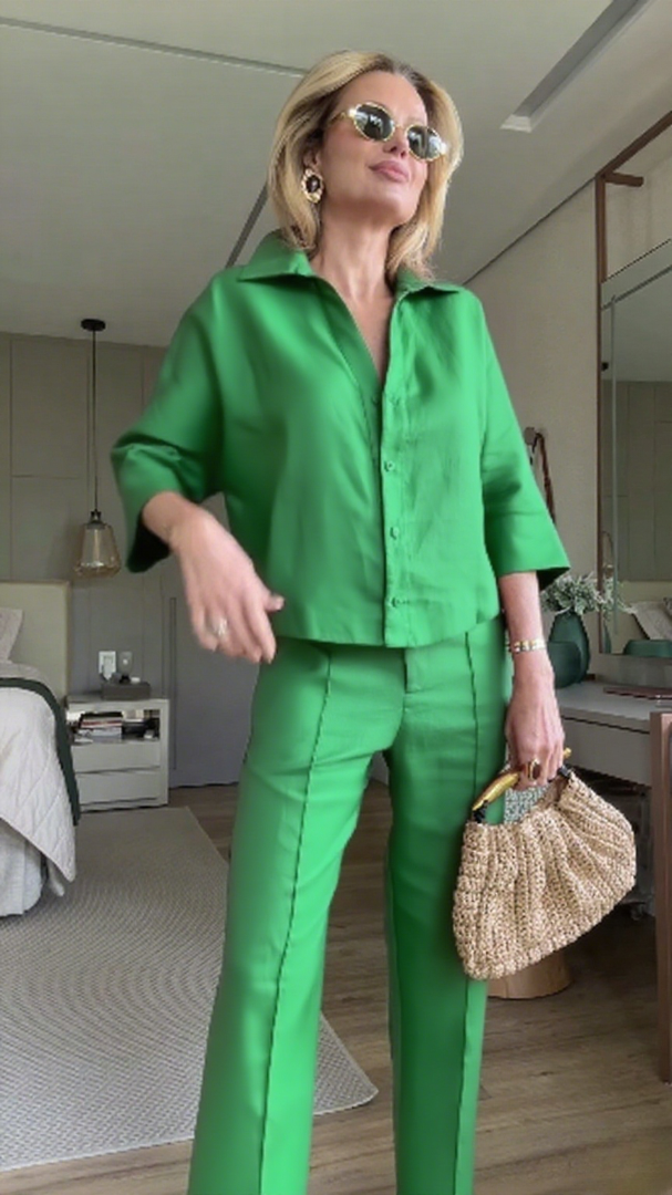 Women's casual ice silk cotton wide-leg pants two-piece suit