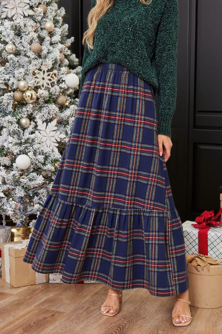 Retro versatile loose A-line plaid skirt