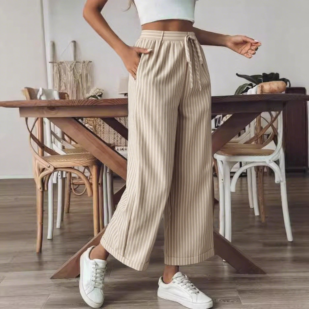 Casual loose striped nine-point wide-leg pants