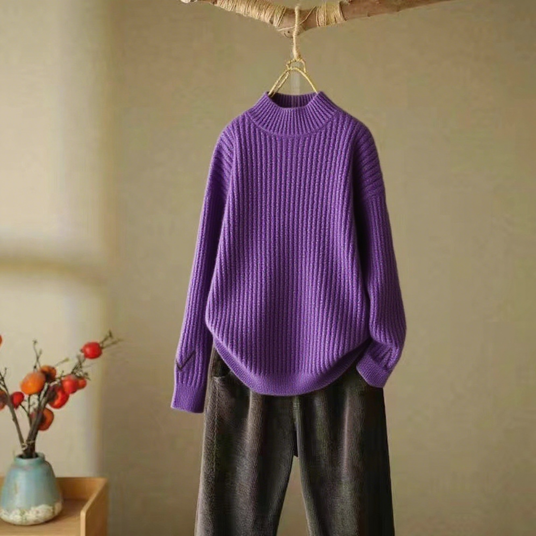 Round Neck Vertical Striped Skin Friendly Soft Cashmere Sweater