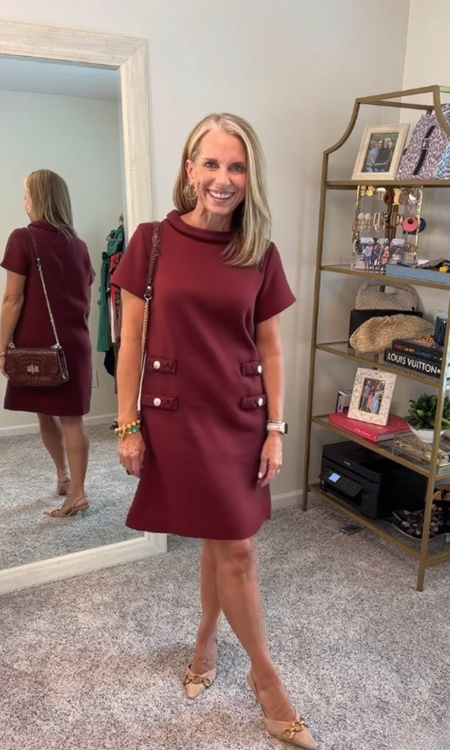 Round Neck Solid Color Button Dress