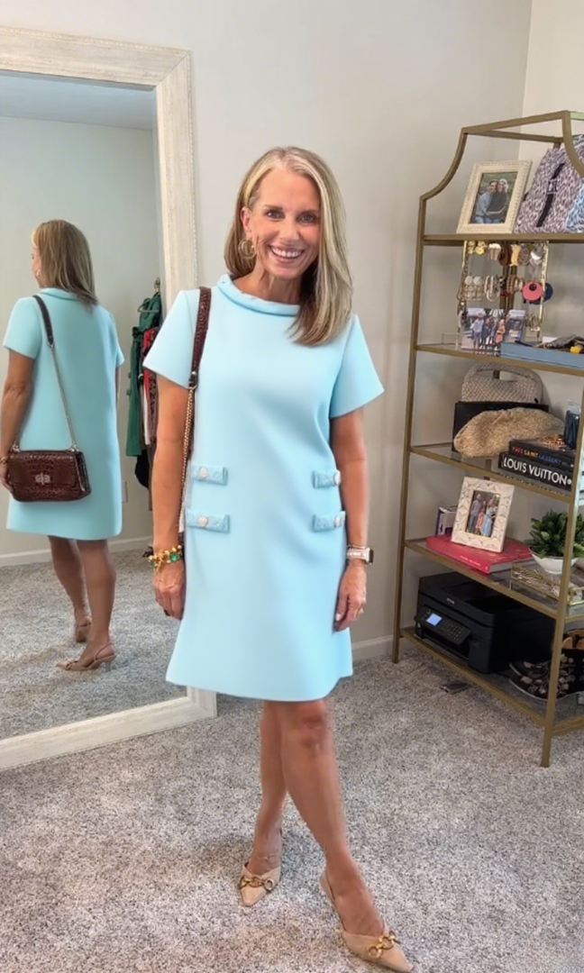 Round Neck Solid Color Button Dress