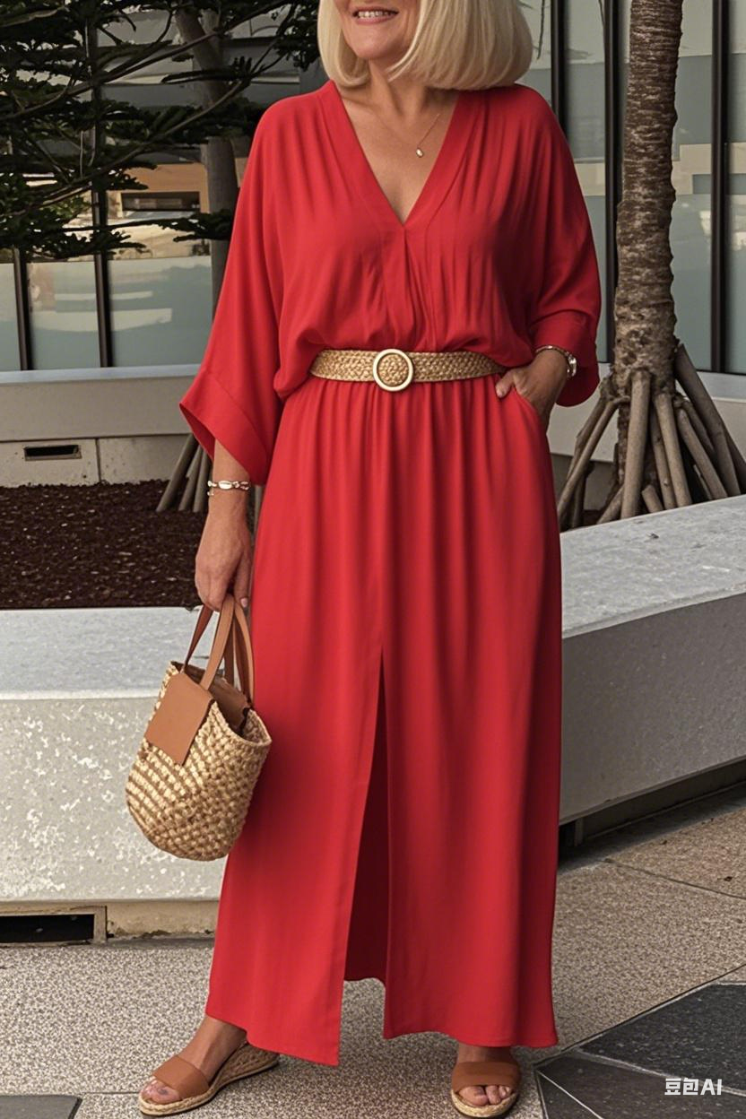 Women's Casual V-Neck Slit Dress