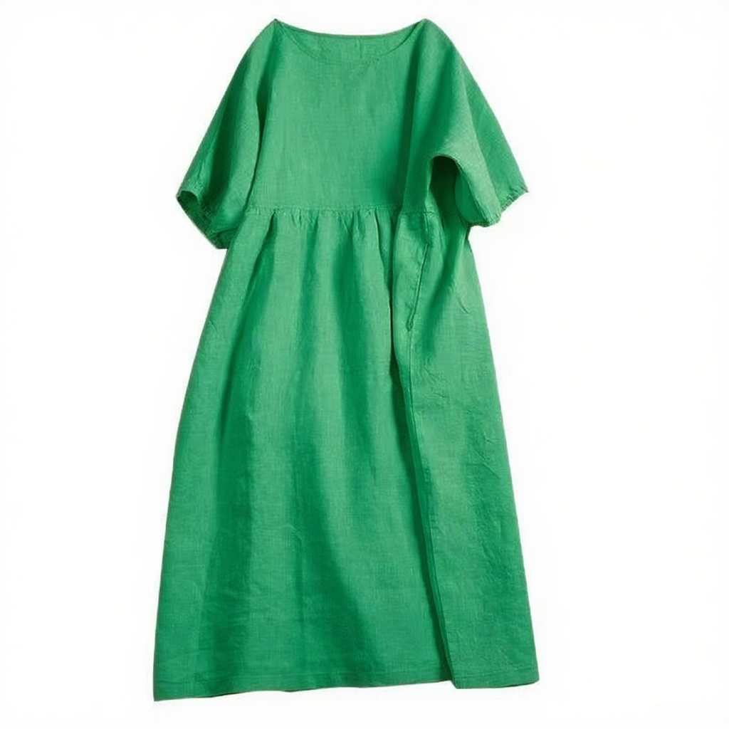 Cotton Short Sleeve Crew Neck Dress