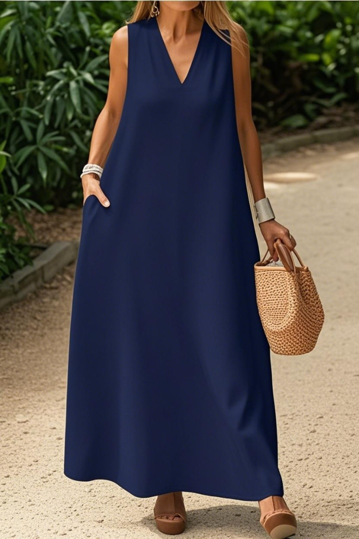 Casual Solid-Color Cotton and Linen Dress