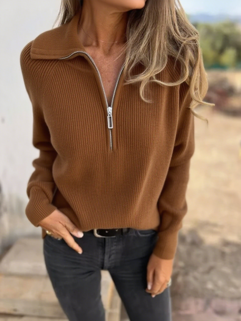 2025 new casual long-sleeved zipper pullover sweater