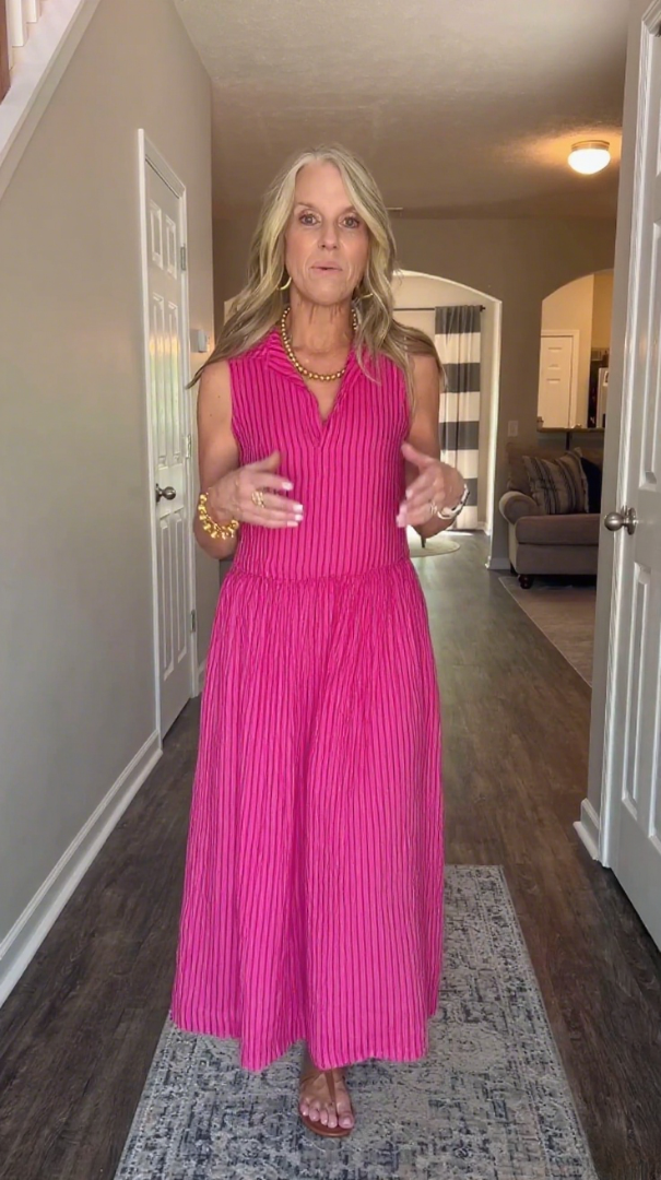 Casual cotton and linen striped sleeveless dress