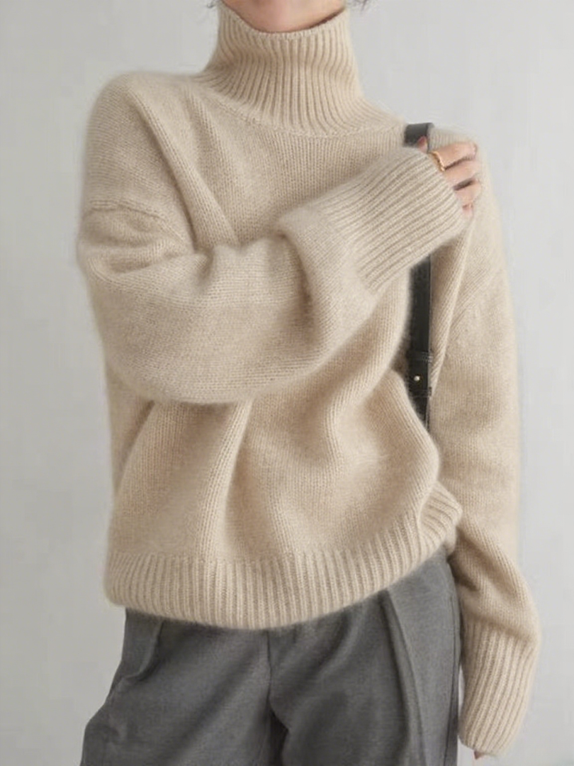 Loose Skin Friendly High Neck Cashmere Sweater