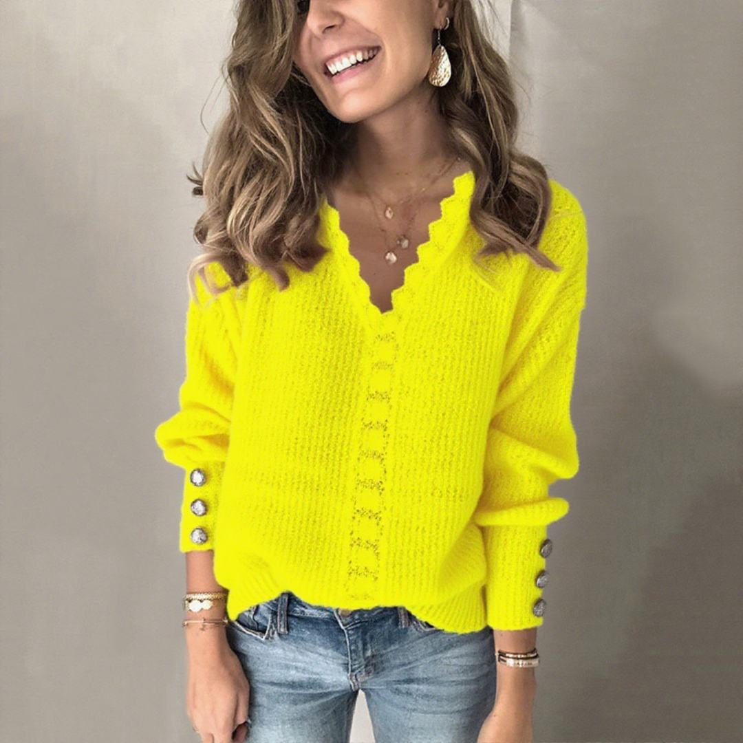 Lace V-neck pullover solid color sweater