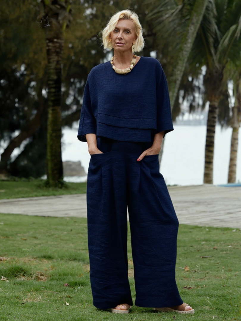 Women's 100% Linen Asymmetric Top and Pats Sets