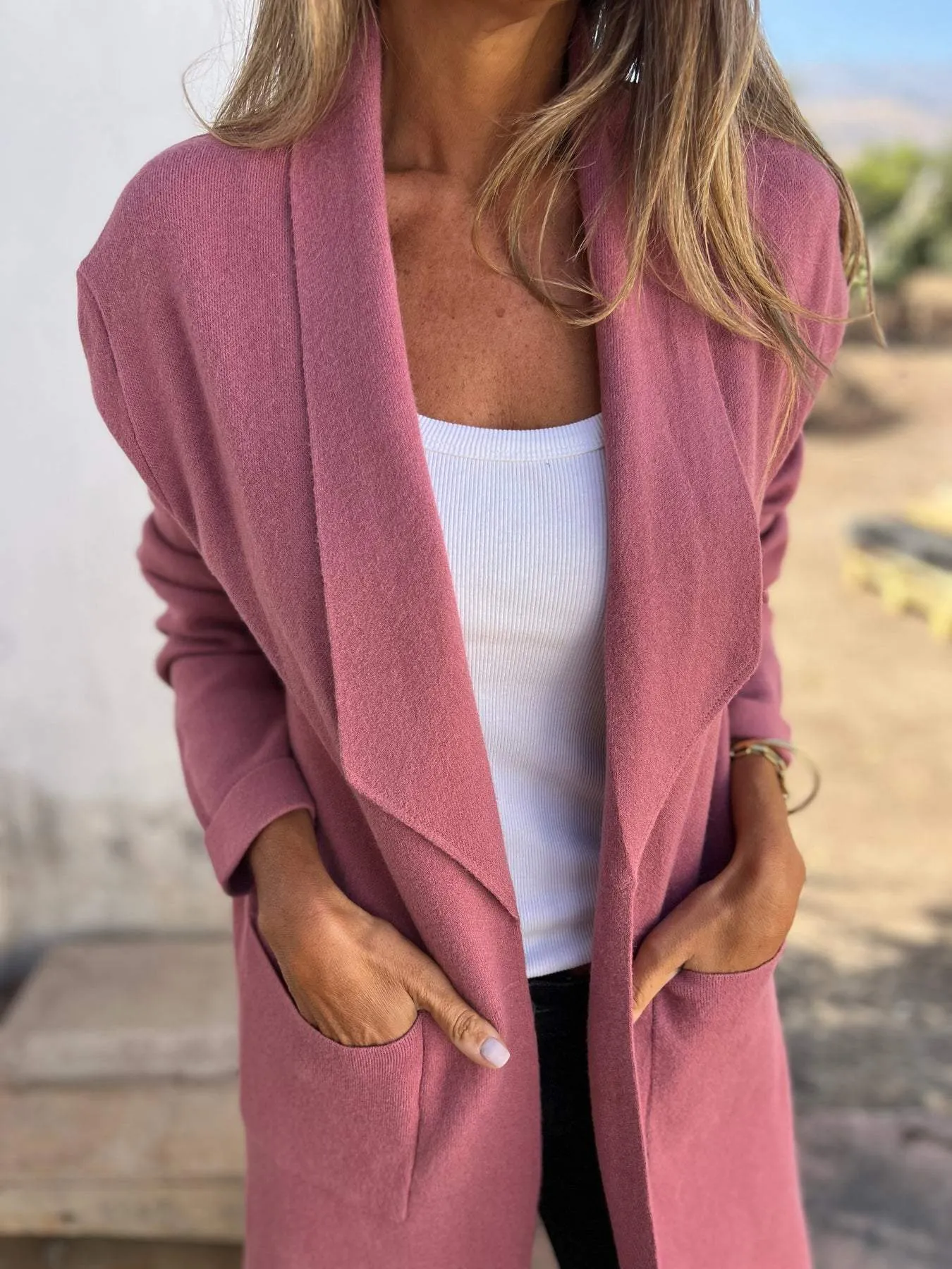 Solid Color Mid Length Cardigan Coat