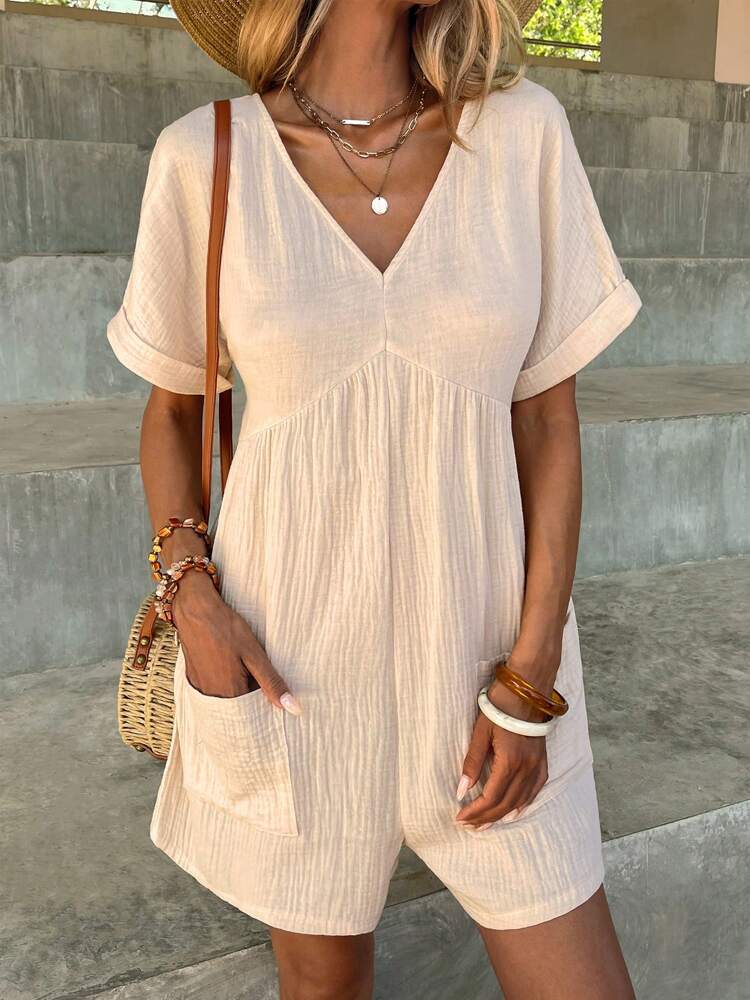 Loose Bat-Cuff Bag Zipper Jumpsuit