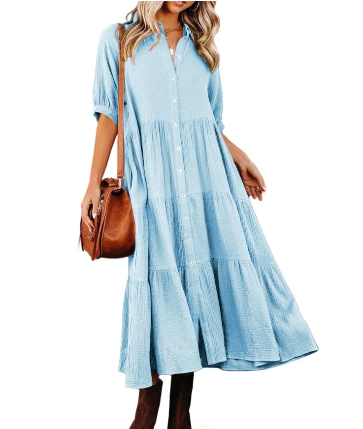 New Medium And Long-Sleeved Shirt Dress