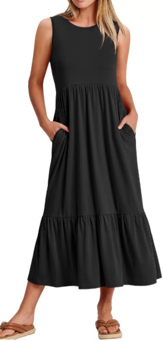 A Round-Neck Sleeveless Patchwork Dress With A Large Hem