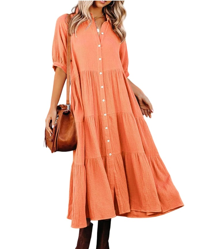 New Medium And Long-Sleeved Shirt Dress