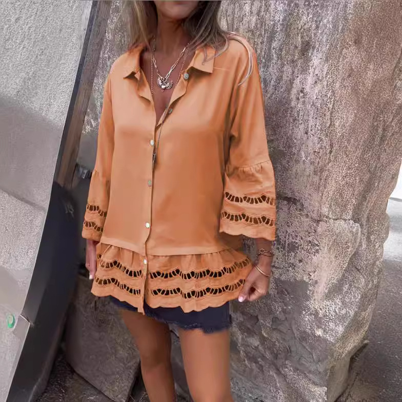 Loose Shirt With Lace And Ruffles