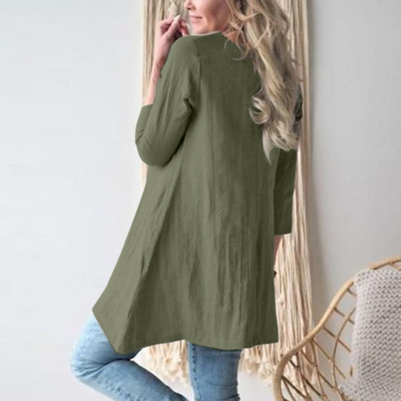2024 spring and summer new loose round neck three-quarter sleeve cotton and linen dress