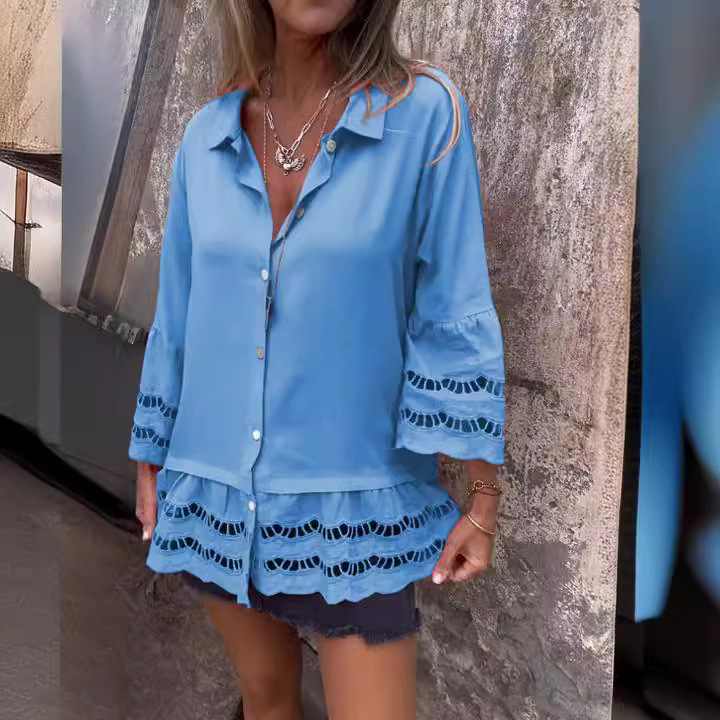 Loose Shirt With Lace And Ruffles