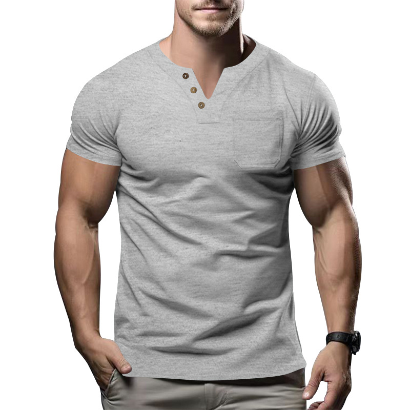Men's Short-Sleeved Linen Cotton Casual Band Collar Shirt