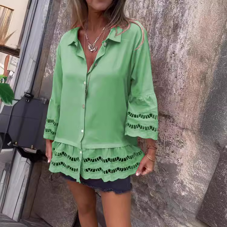 Loose Shirt With Lace And Ruffles