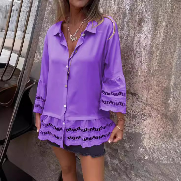 Loose Shirt With Lace And Ruffles