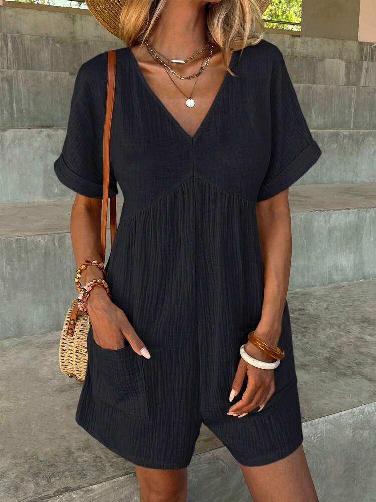 Loose Bat-Cuff Bag Zipper Jumpsuit