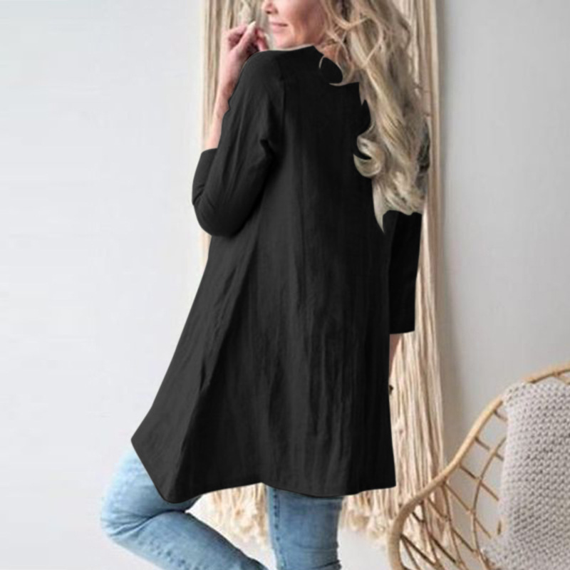 2024 spring and summer new loose round neck three-quarter sleeve cotton and linen dress