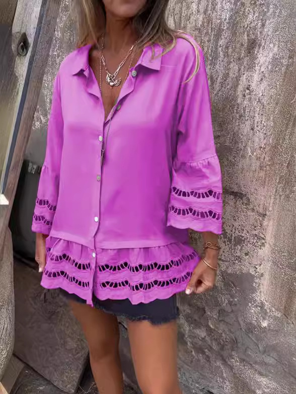 Loose Shirt With Lace And Ruffles