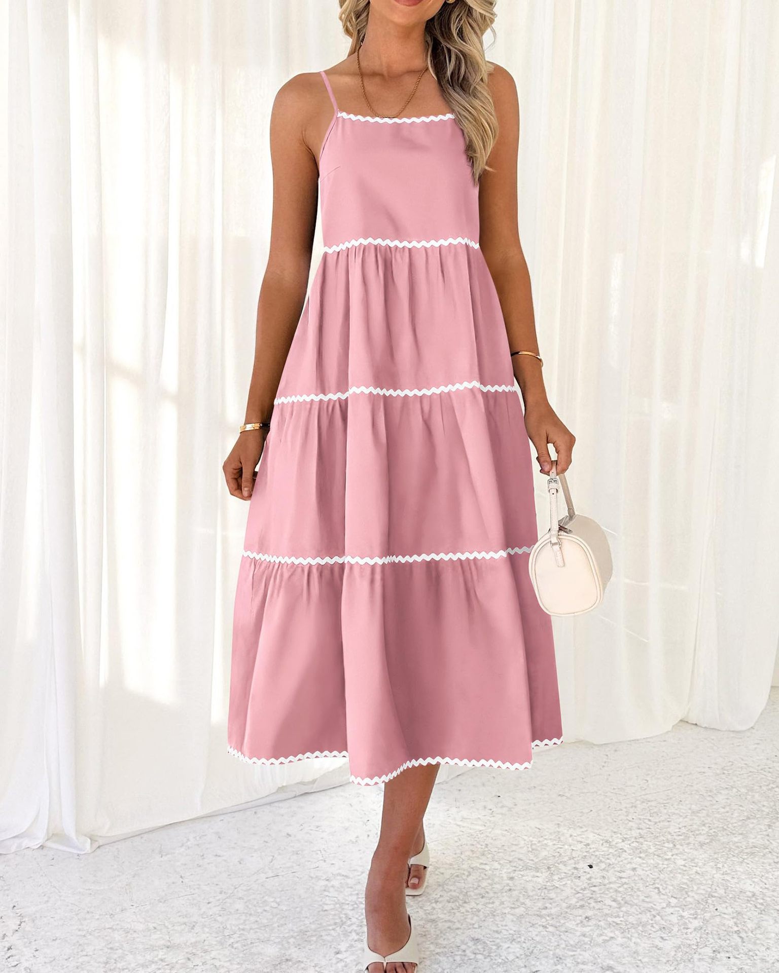 Boho Summer Dresses 2024 Vacation Spaghetti Tiered A-Line Long Casual Swing Sundress