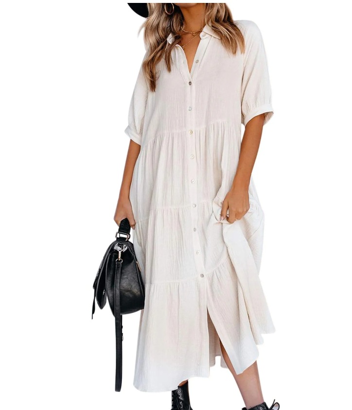 New Medium And Long-Sleeved Shirt Dress