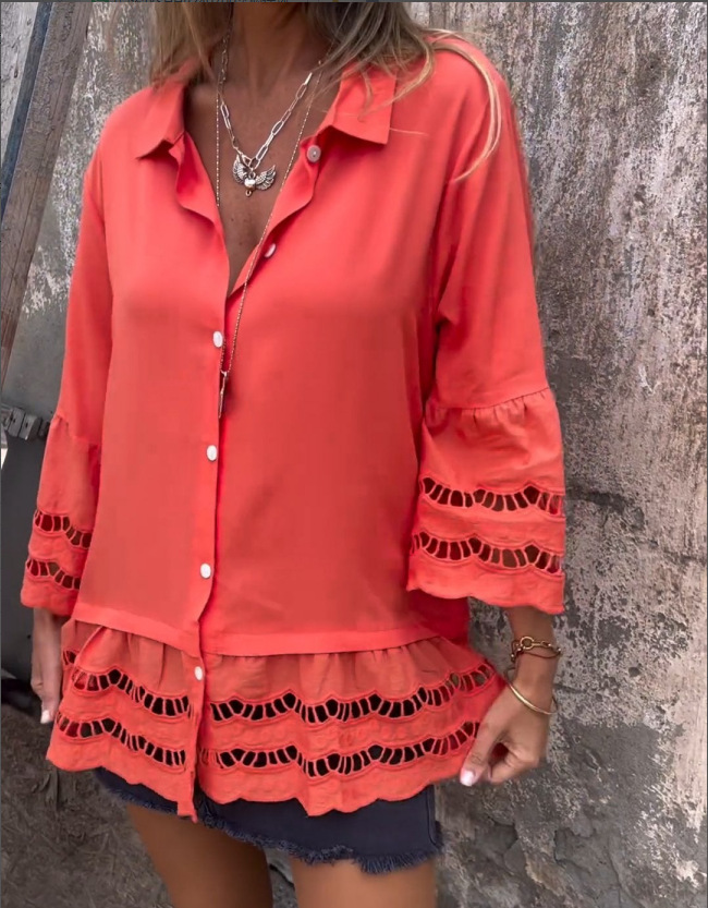 Loose Shirt With Lace And Ruffles