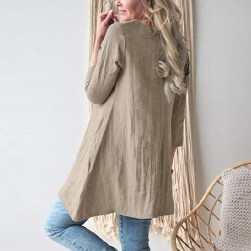 2024 spring and summer new loose round neck three-quarter sleeve cotton and linen dress