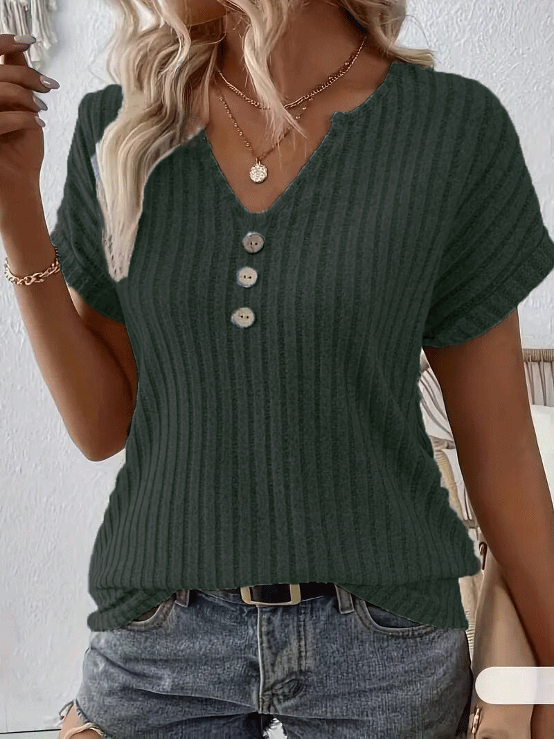 2025 Women's Summer Casual T-shirt with Buttoned Collar Detail