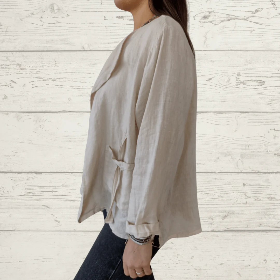 Chaqueta de lino Italiano con ojetillos en los bolsillos, color negro