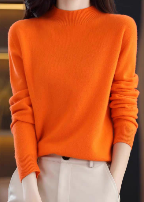 2024 Semi-turtleneck cashmere solid color all-in-one sweater