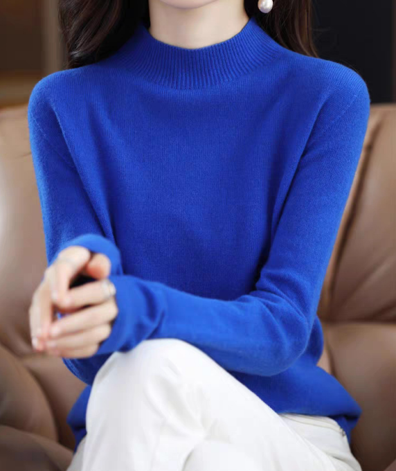 2024 Semi-turtleneck cashmere solid color all-in-one sweater