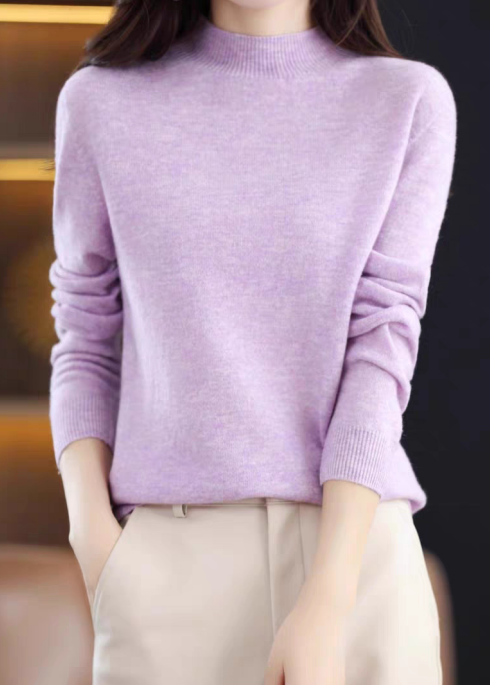 2024 Semi-turtleneck cashmere solid color all-in-one sweater