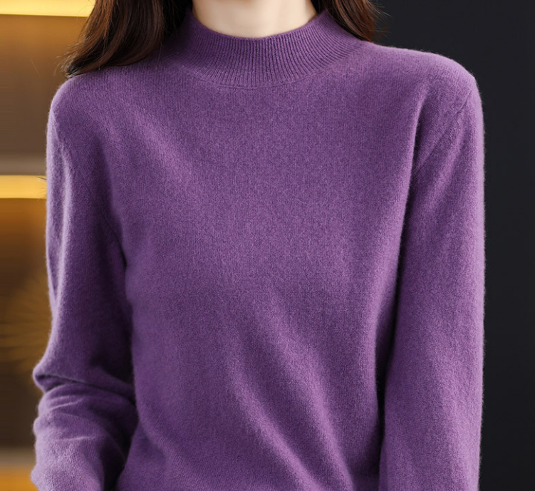 2024 Semi-turtleneck cashmere solid color all-in-one sweater