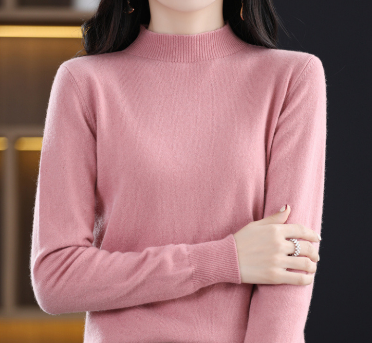 2024 Semi-turtleneck cashmere solid color all-in-one sweater