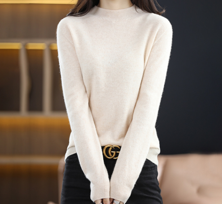 2024 Semi-turtleneck cashmere solid color all-in-one sweater