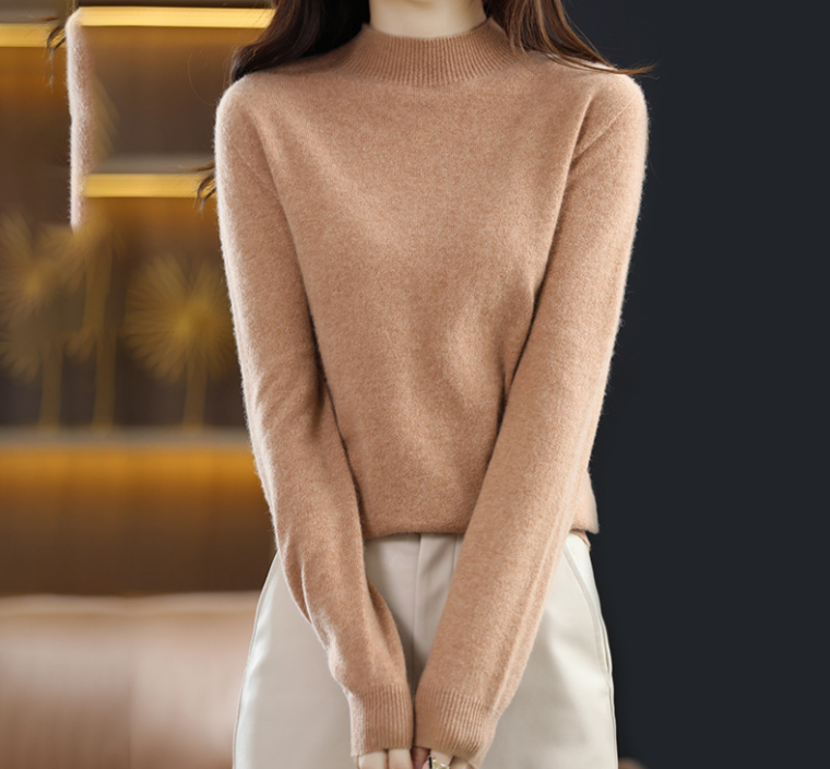 2024 Semi-turtleneck cashmere solid color all-in-one sweater