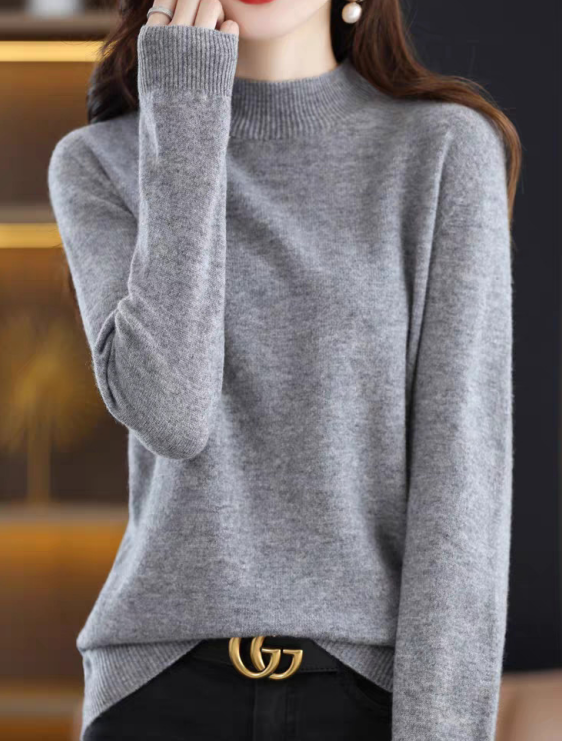 2024 Semi-turtleneck cashmere solid color all-in-one sweater